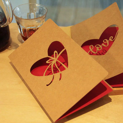 10cm Kraft Paper Laser Cut Wedding Cards Red For Wedding Party