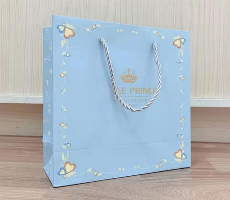 Multipurpose Flat Handle Paper Bags , Reusable Paper Shopping Bags Blue