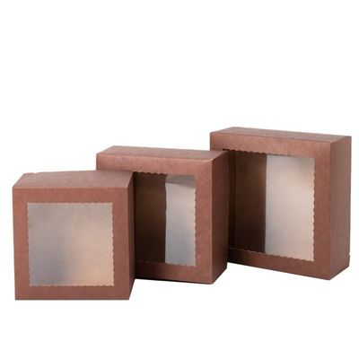 Food Grade Paperboard Gift Boxes , Brown Bakery Boxes With Window For Cake