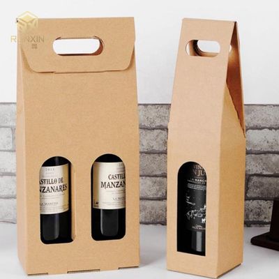Fancy Cardboard Printed Paper Shopping Bag , Brown Paper Bottle Bags for two