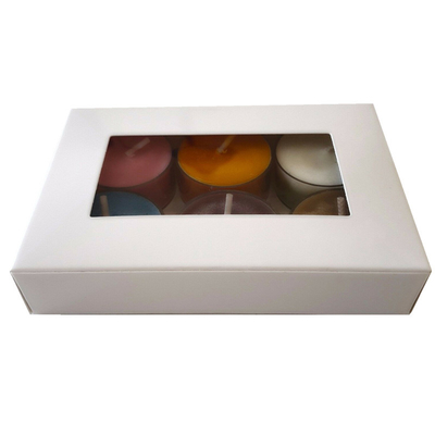 Clear Window Paperboard Gift Boxes White Tea Light Candle Packaging Matte lamination