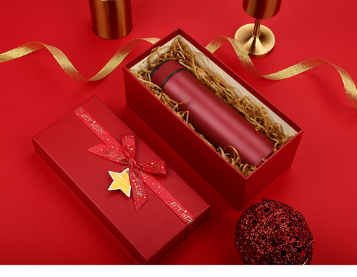 Red Pantone Paper Paperboard Gift Boxes With Ribbon Lid And Based Shape For Gift Package