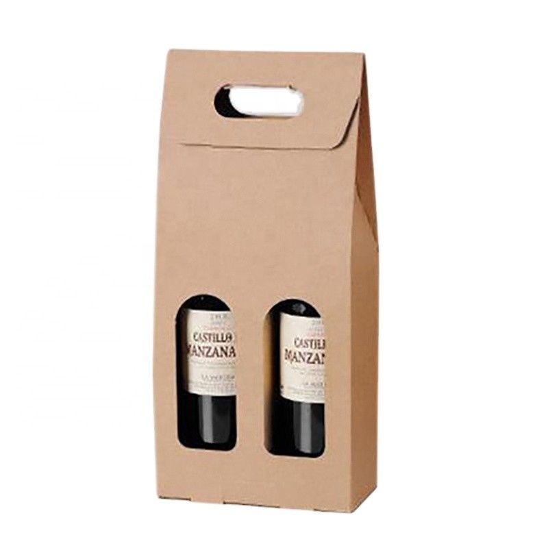 Fancy Cardboard Printed Paper Shopping Bag , Brown Paper Bottle Bags for two